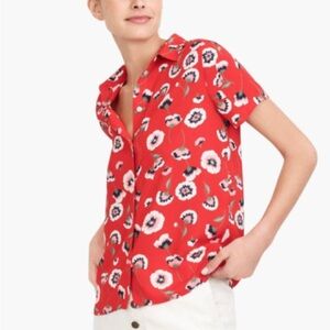 J. Crew Factory Red Floral Poppy Blouse